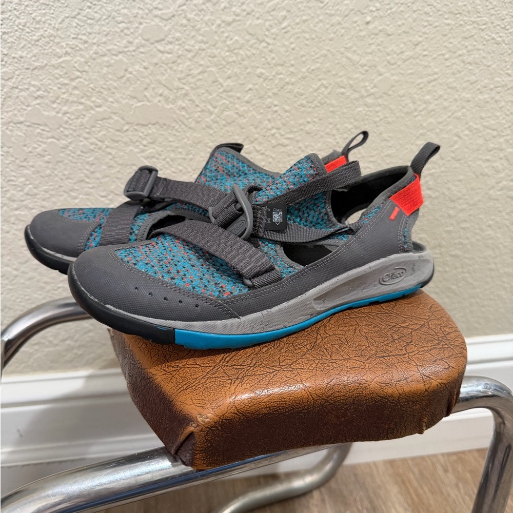 Womens Gray and Teal Active Shoe with Coral Accent